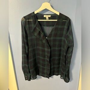 Forever 21 Plaid Green Blue sheer blouse